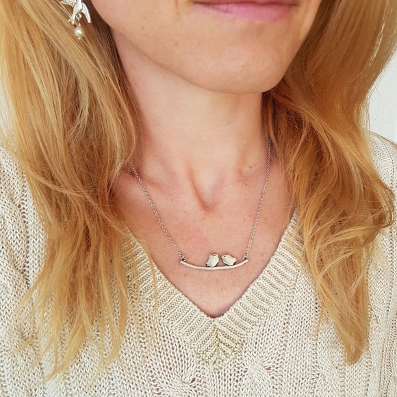 Birds on Branch Silver Necklace - Picture 2 of 4
